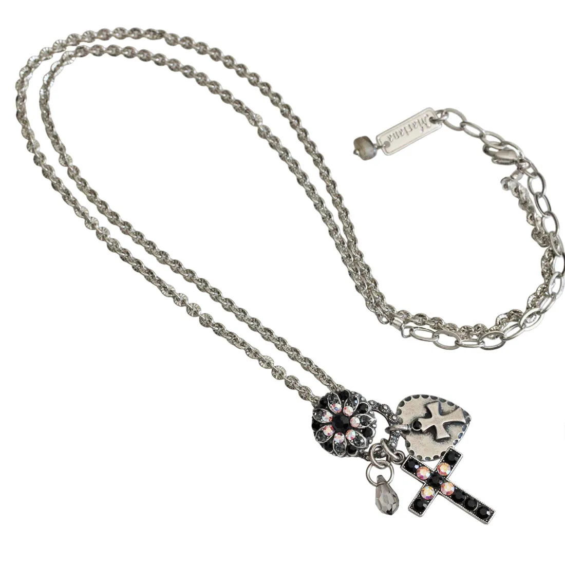 Mariana "Tuxedo" Silver Plated Cross Charms Pendant Crystal Necklace, 52021/3 3701