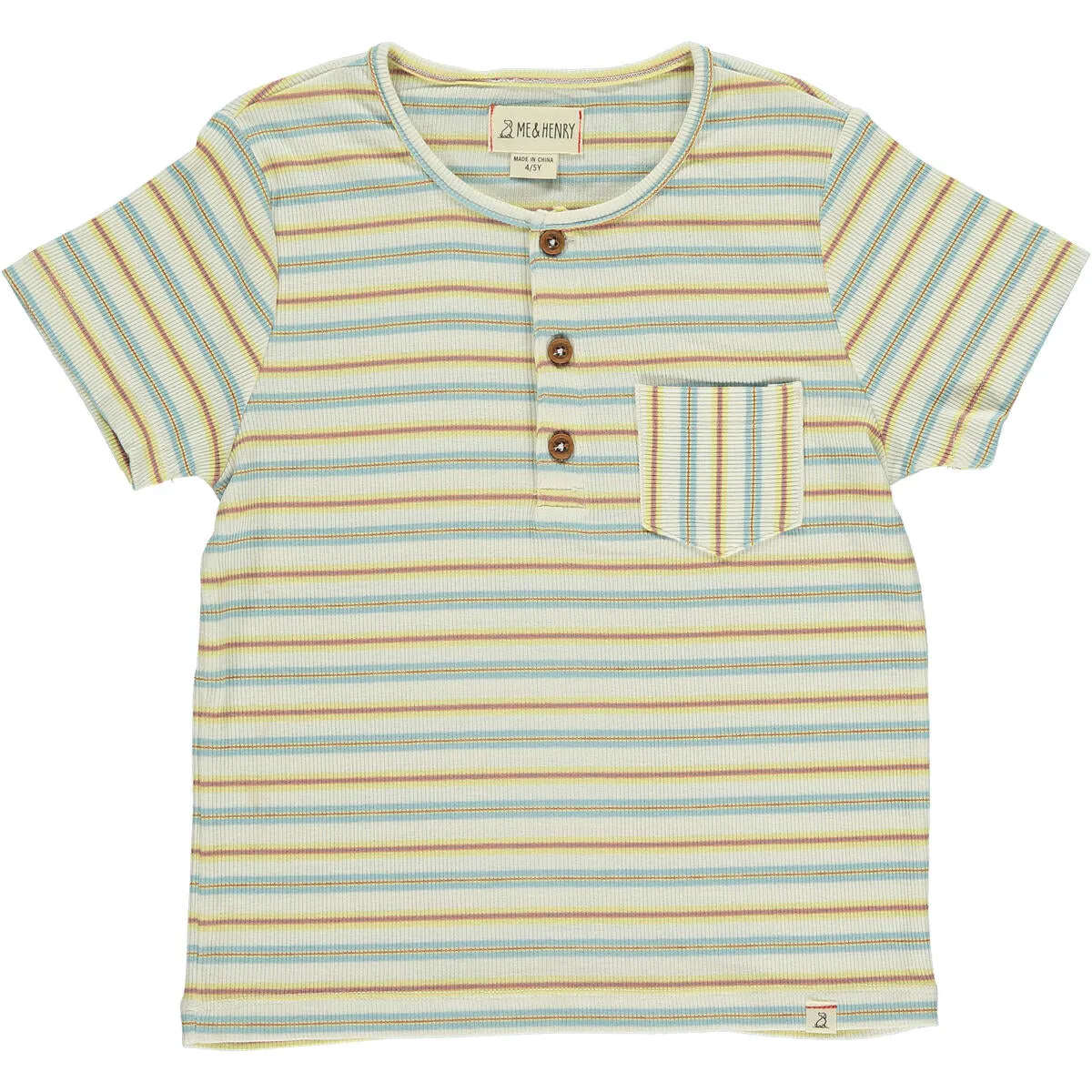 Me & Henry Blue/Lemon/White Ribbed Henley Dodger Top