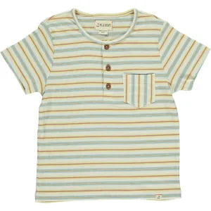 Me & Henry Blue/Lemon/White Ribbed Henley Dodger Top