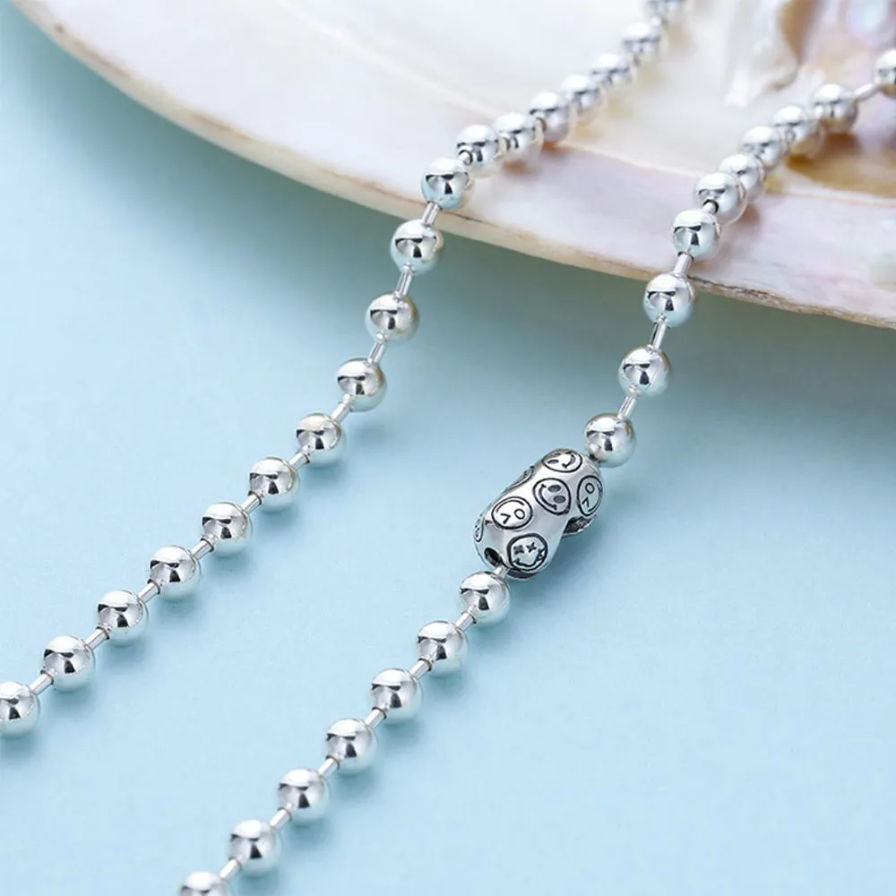 Men's Real Solid 925 Sterling Silver Necklaces Bead Chain Smile 18"- 32"