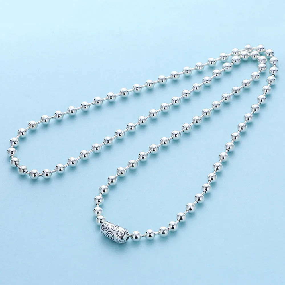 Men's Real Solid 925 Sterling Silver Necklaces Bead Chain Smile 18"- 32"