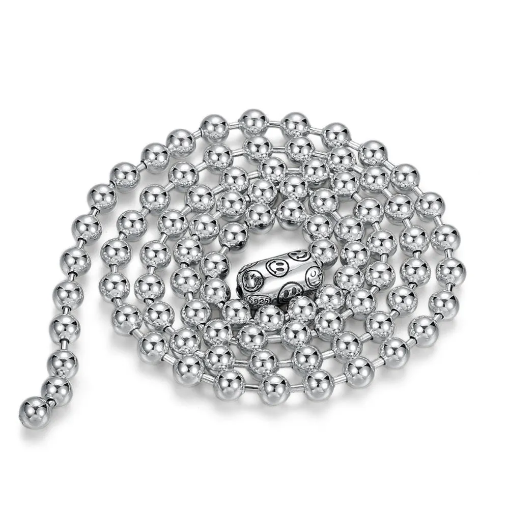 Men's Real Solid 925 Sterling Silver Necklaces Bead Chain Smile 18"- 32"