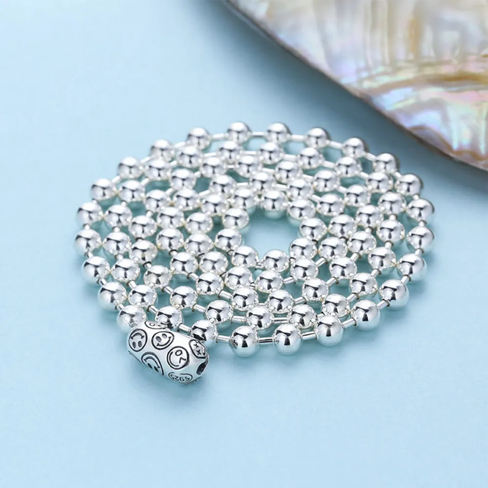Men's Real Solid 925 Sterling Silver Necklaces Bead Chain Smile 18"- 32"