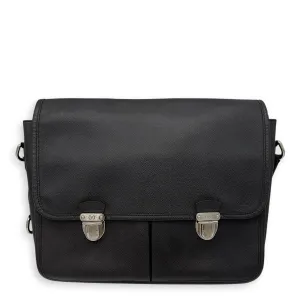 Messenger Crossbody Bag MM Black in Taiga Leather, Silver hardware