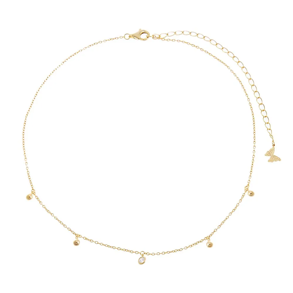Mini Dangling CZ & Beaded Ball Choker