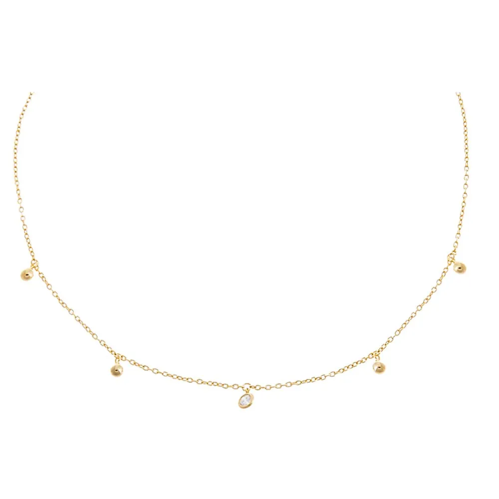 Mini Dangling CZ & Beaded Ball Choker