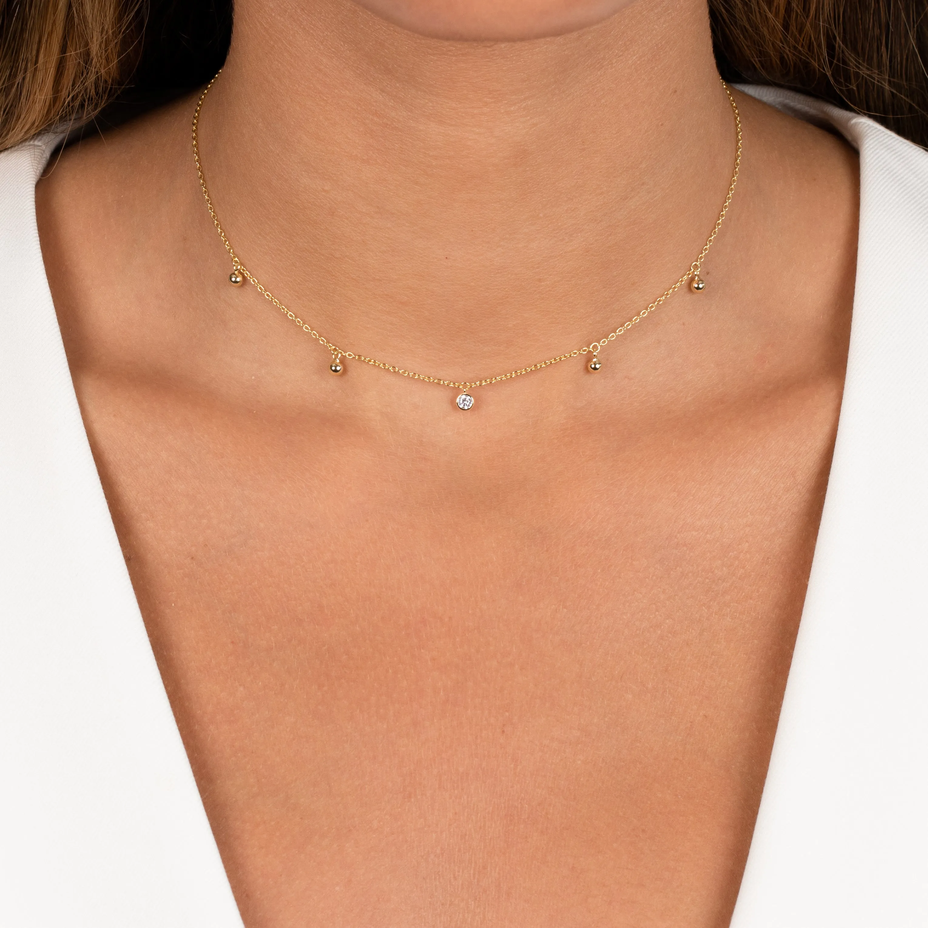 Mini Dangling CZ & Beaded Ball Choker