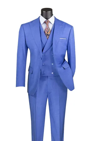 Modern Fit 3 Piece Suit with Vest and Adjustable Waist Band Pants French Blue MV2K-2