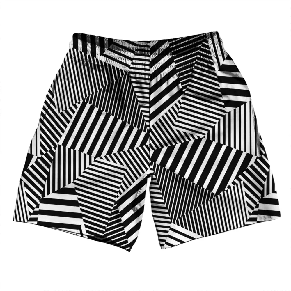 Multiple Lines Pattern Athletic Running Fitness Exercise Shorts 7" Inseam Shorts Made In USA