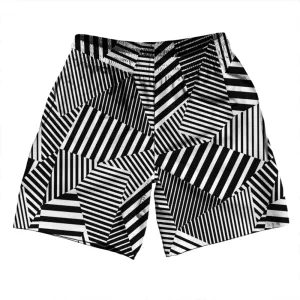 Multiple Lines Pattern Athletic Running Fitness Exercise Shorts 7" Inseam Shorts Made In USA