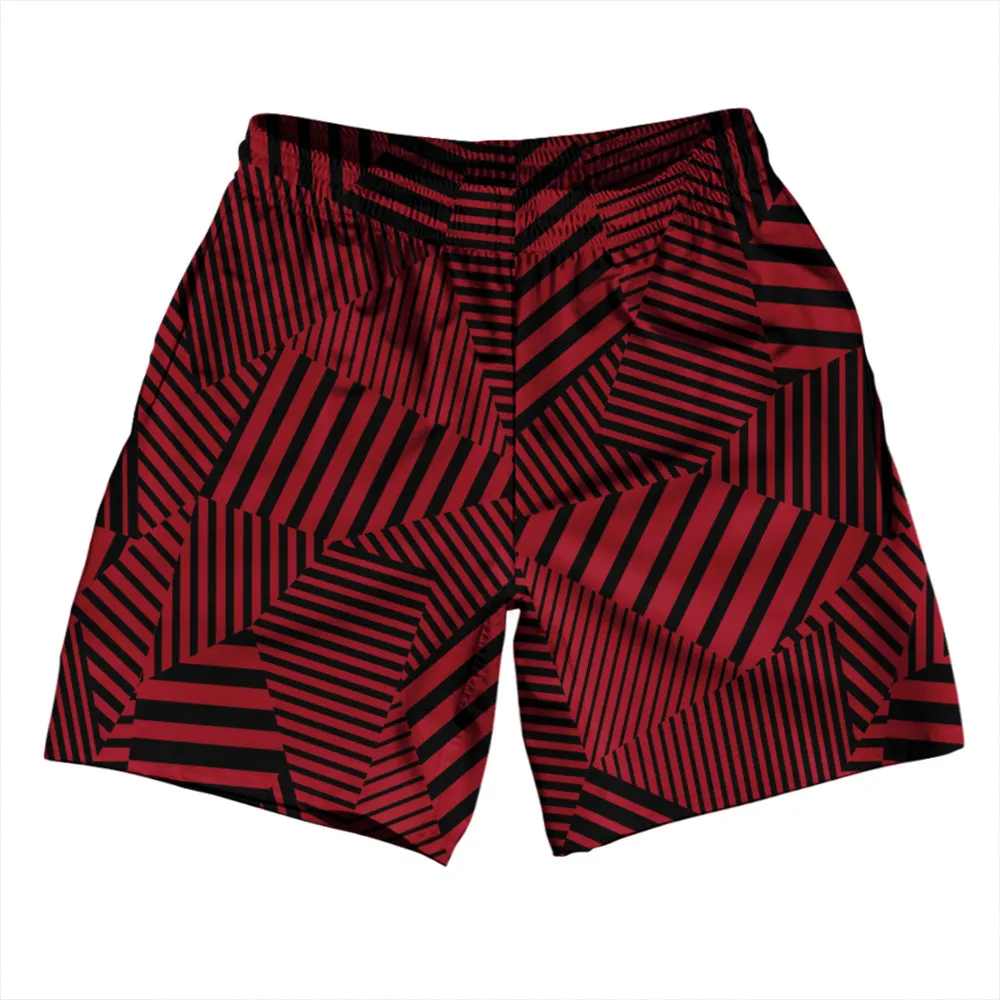 Multiple Lines Pattern Athletic Running Fitness Exercise Shorts 7" Inseam Shorts Made In USA