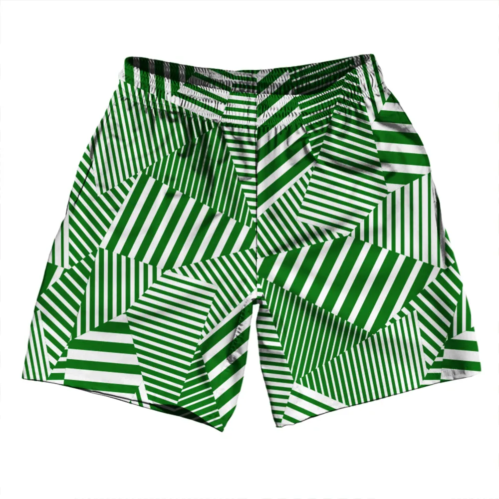 Multiple Lines Pattern Athletic Running Fitness Exercise Shorts 7" Inseam Shorts Made In USA