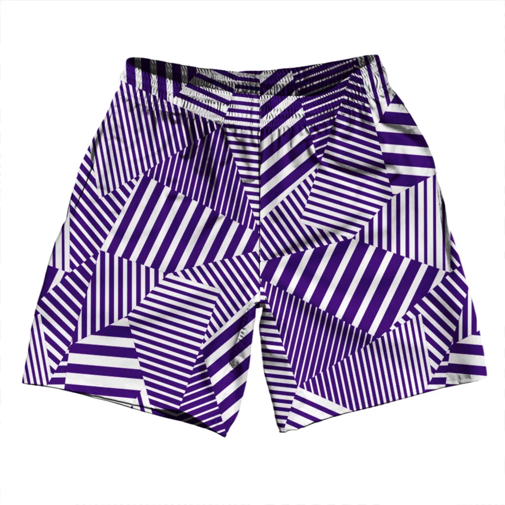 Multiple Lines Pattern Athletic Running Fitness Exercise Shorts 7" Inseam Shorts Made In USA