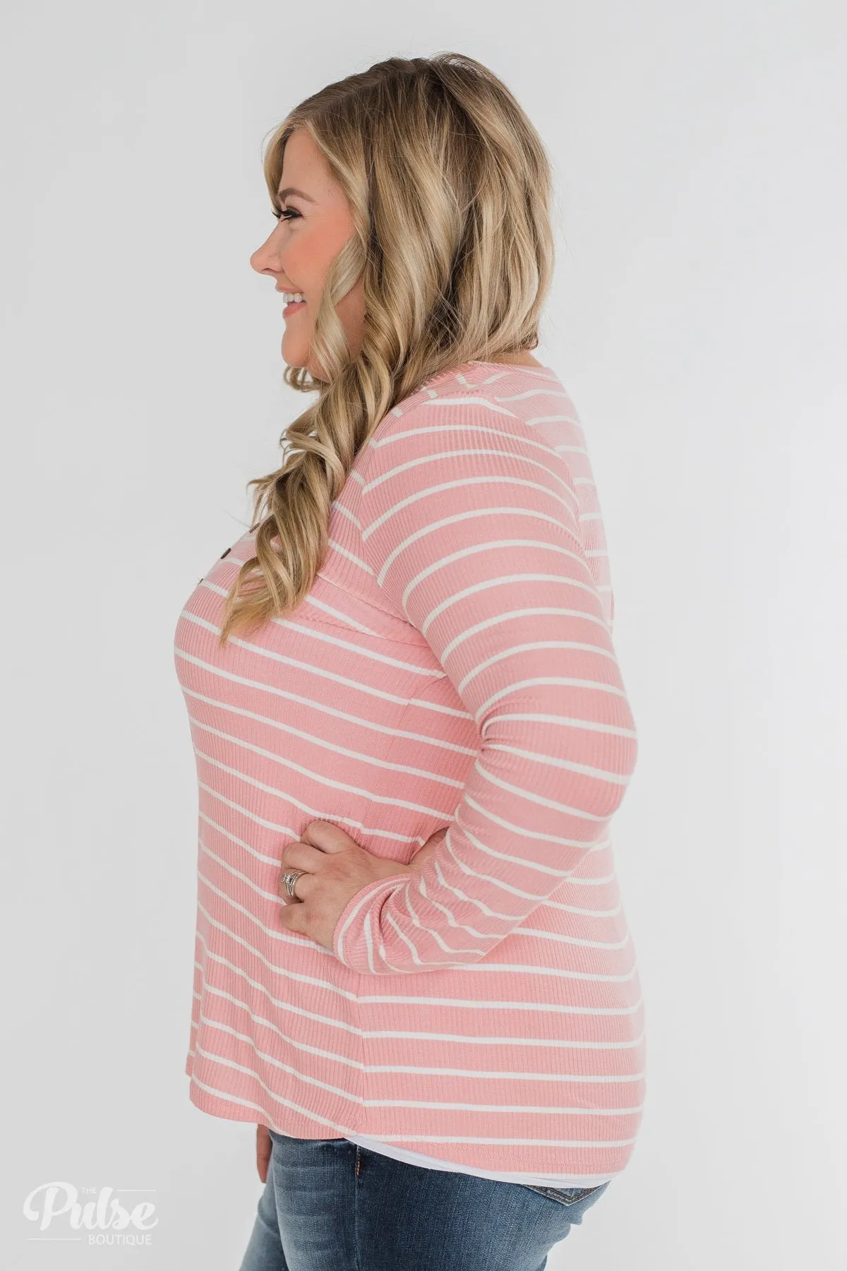 Never Forget You Pleated Striped Top- Pink