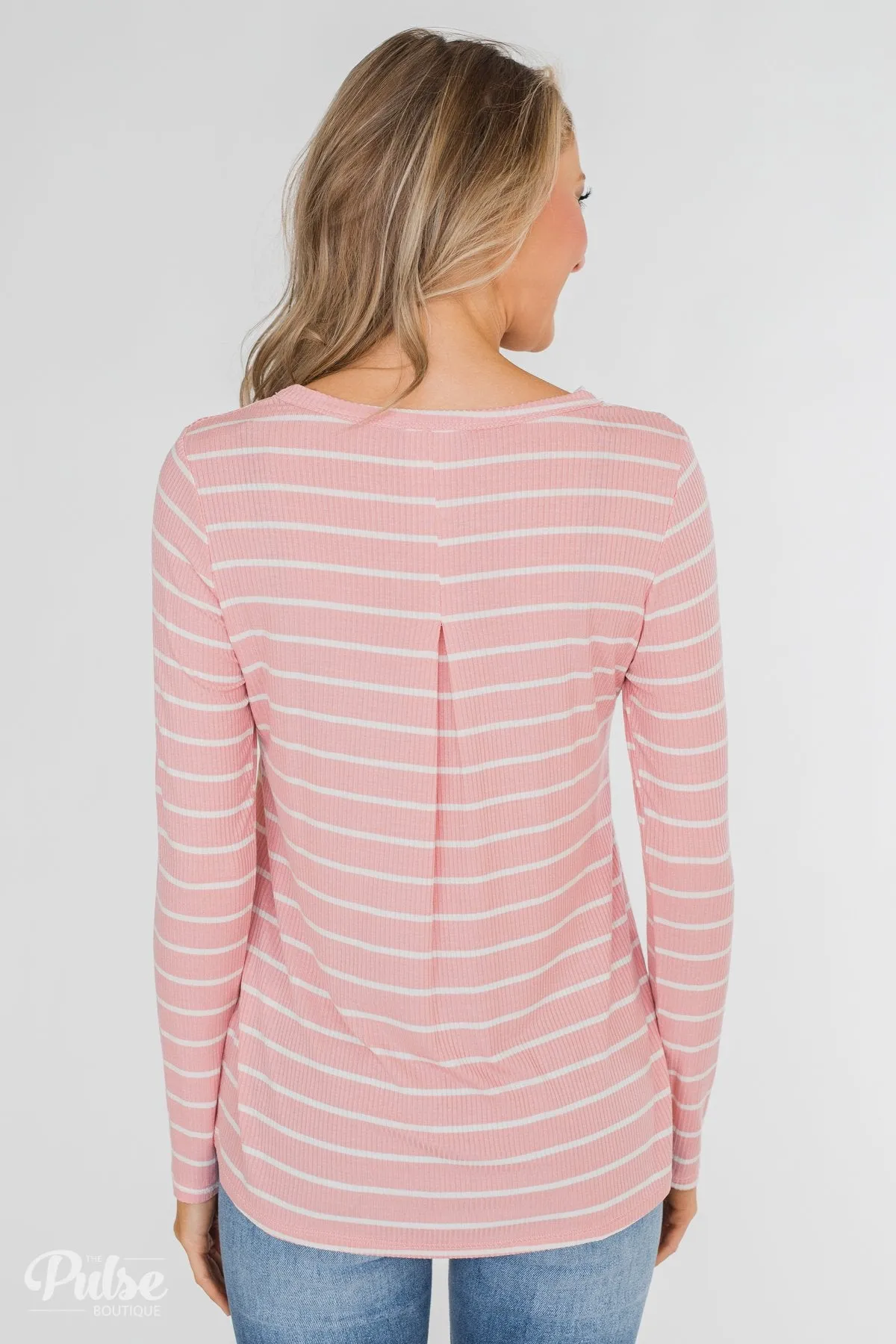Never Forget You Pleated Striped Top- Pink