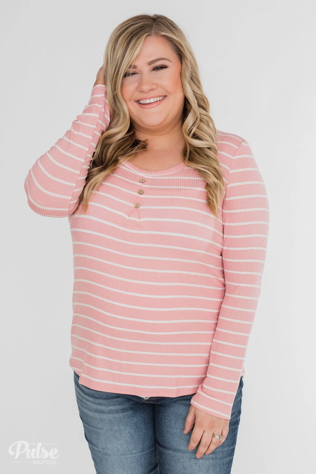 Never Forget You Pleated Striped Top- Pink