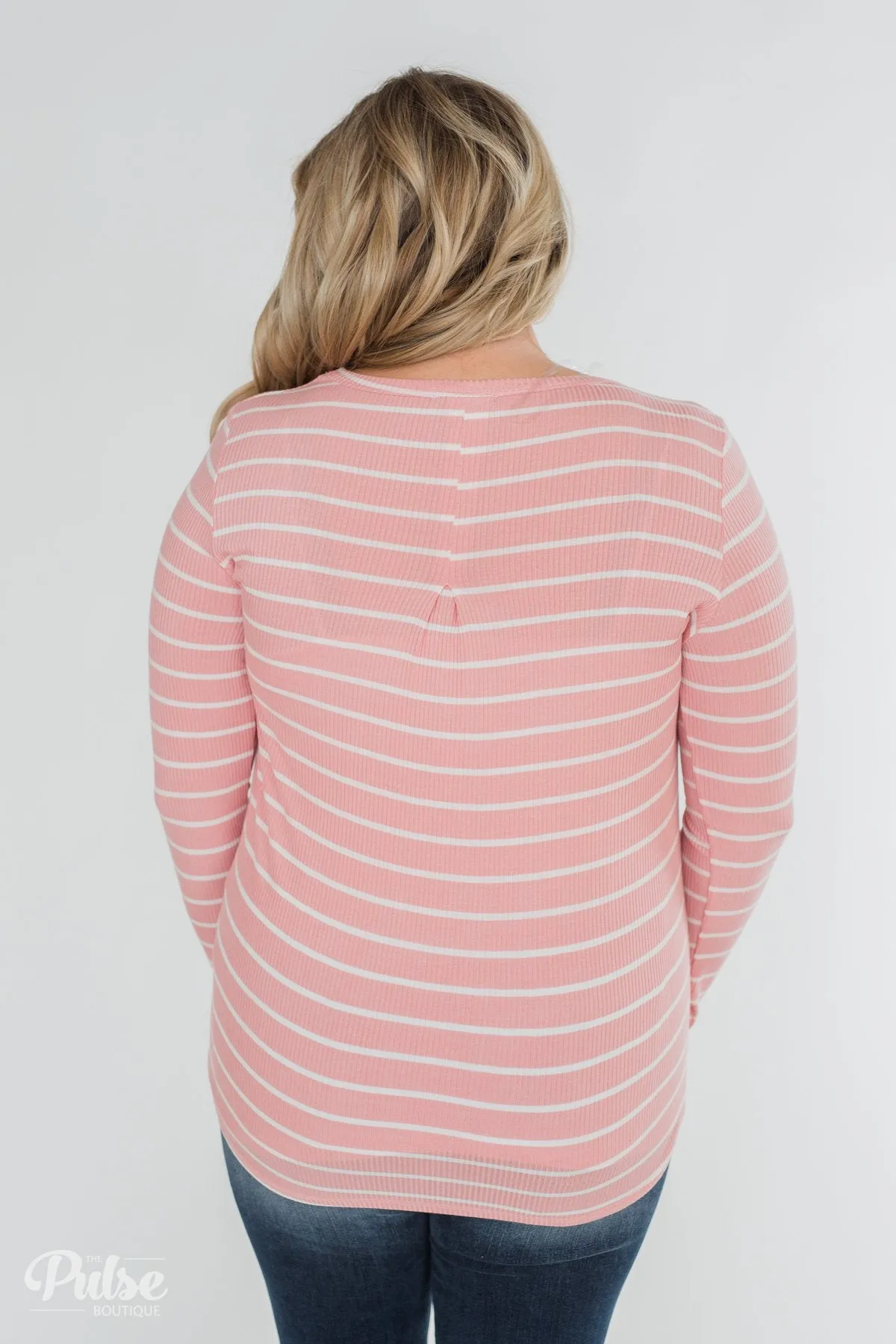 Never Forget You Pleated Striped Top- Pink