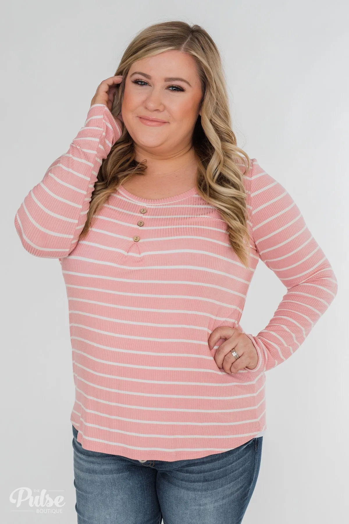 Never Forget You Pleated Striped Top- Pink