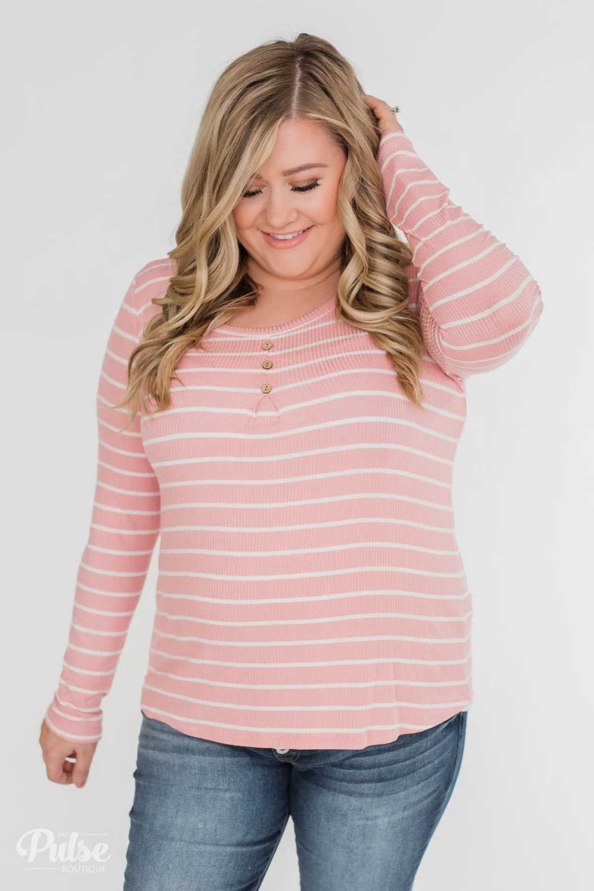 Never Forget You Pleated Striped Top- Pink