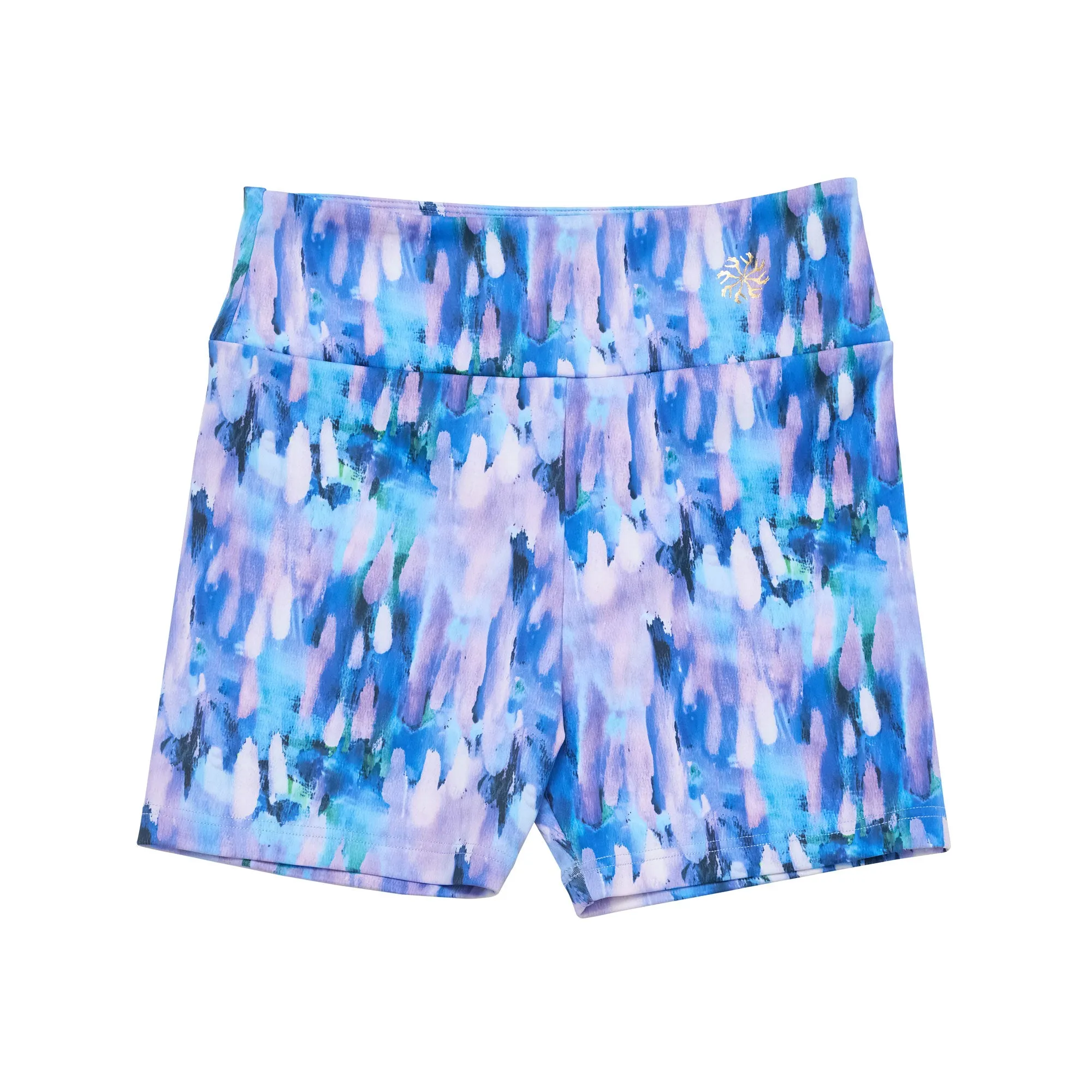 Nicole: Midi Length Bike Shorts in Brushed Down Blue Print