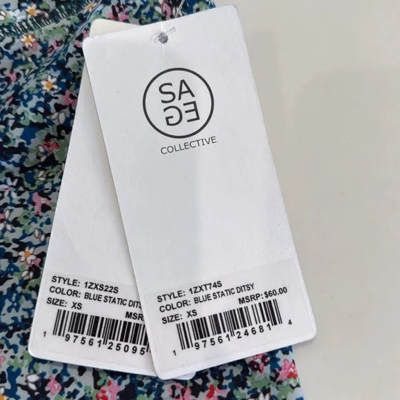 NWT Sage Collective Spandex Bike Shorts Blue Static Ditsy XS Crossover Yoga