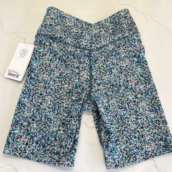 NWT Sage Collective Spandex Bike Shorts Blue Static Ditsy XS Crossover Yoga