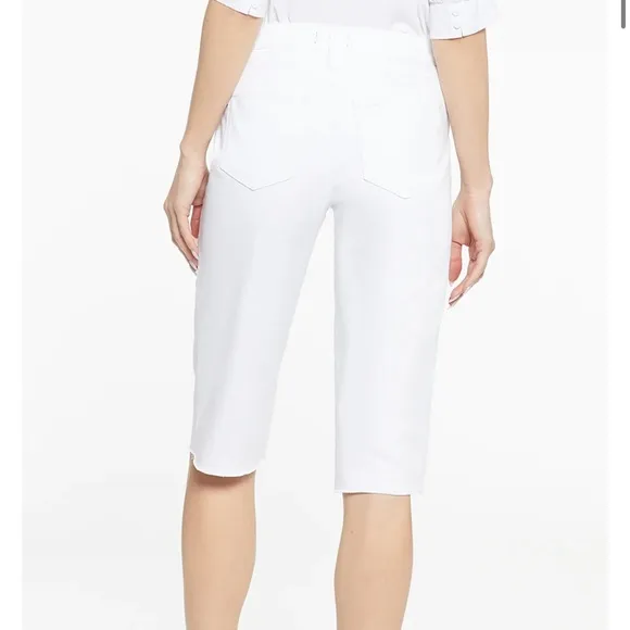 NYDJ Kristie '80s Bermuda Denim ShortsWith Raw Hems In Optic White.