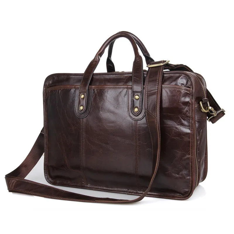 Oil Wax Laptop Messenger Bag Business Briefcase Men Leather Bags Side Bags 7345