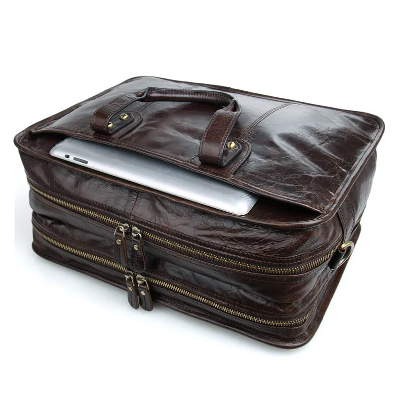 Oil Wax Laptop Messenger Bag Business Briefcase Men Leather Bags Side Bags 7345