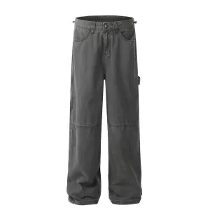 Old Denim Straight Pants American Retro Punk Wash Loose Casual Pants Men's Pocket Design Cargo Pants