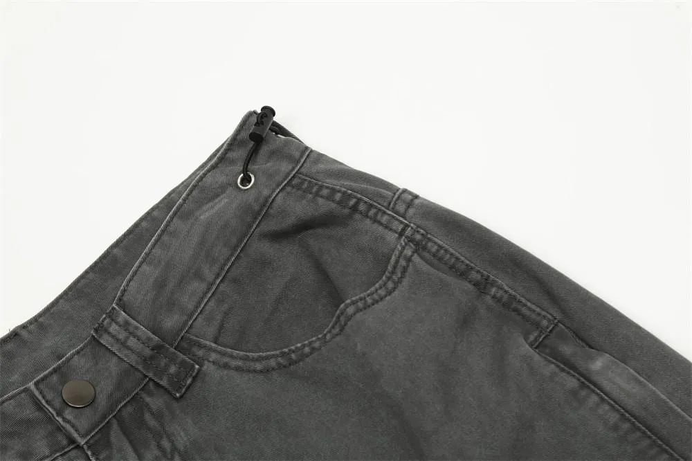 Old Denim Straight Pants American Retro Punk Wash Loose Casual Pants Men's Pocket Design Cargo Pants