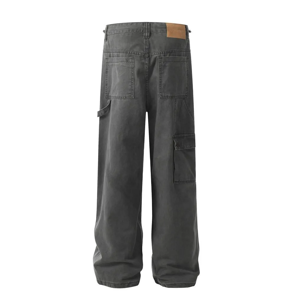 Old Denim Straight Pants American Retro Punk Wash Loose Casual Pants Men's Pocket Design Cargo Pants