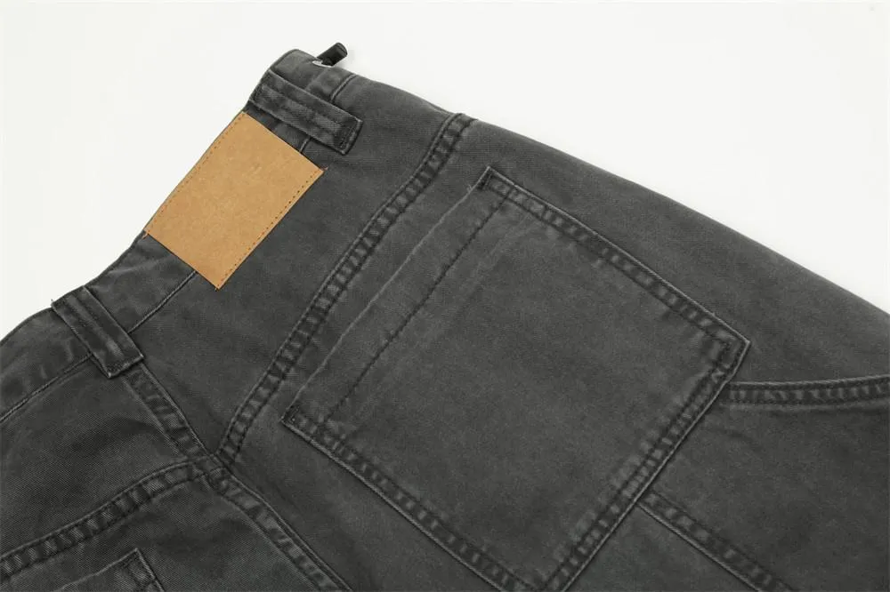 Old Denim Straight Pants American Retro Punk Wash Loose Casual Pants Men's Pocket Design Cargo Pants