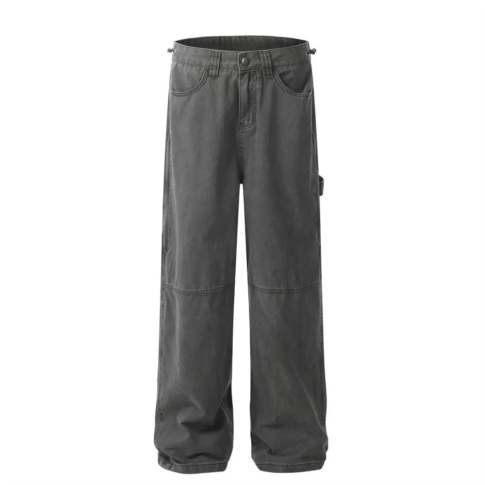 Old Denim Straight Pants American Retro Punk Wash Loose Casual Pants Men's Pocket Design Cargo Pants