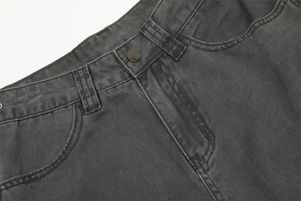 Old Denim Straight Pants American Retro Punk Wash Loose Casual Pants Men's Pocket Design Cargo Pants
