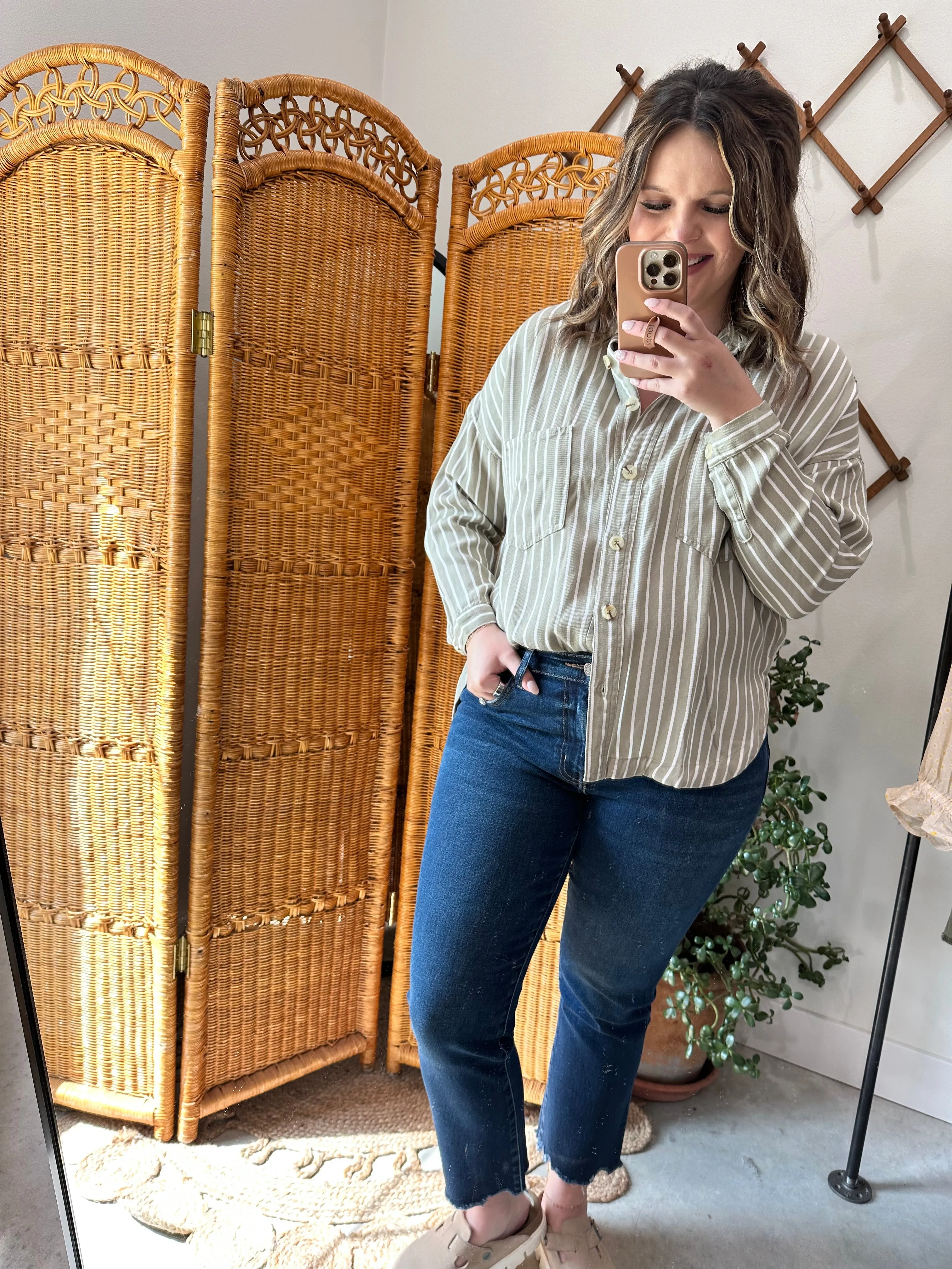 Olive Stripe Button Down