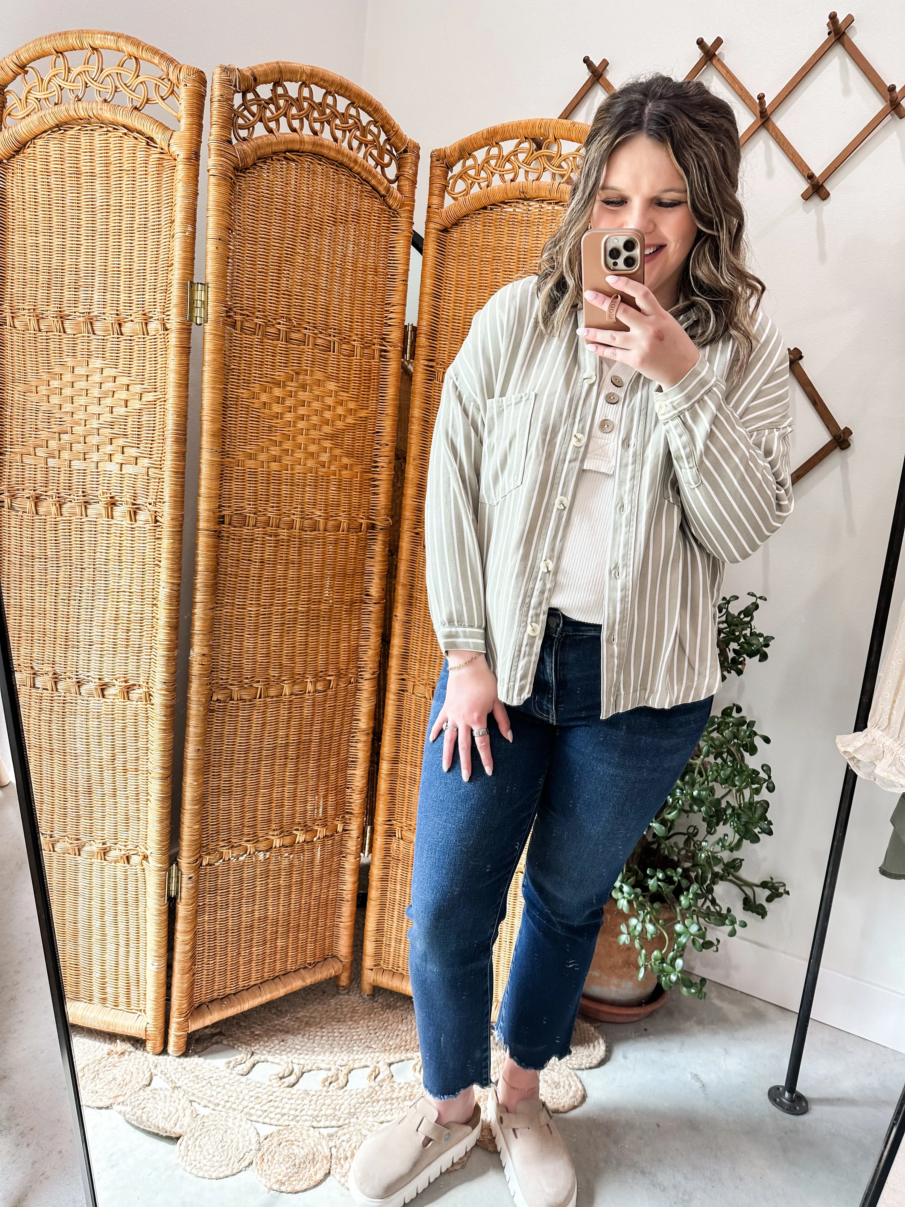 Olive Stripe Button Down