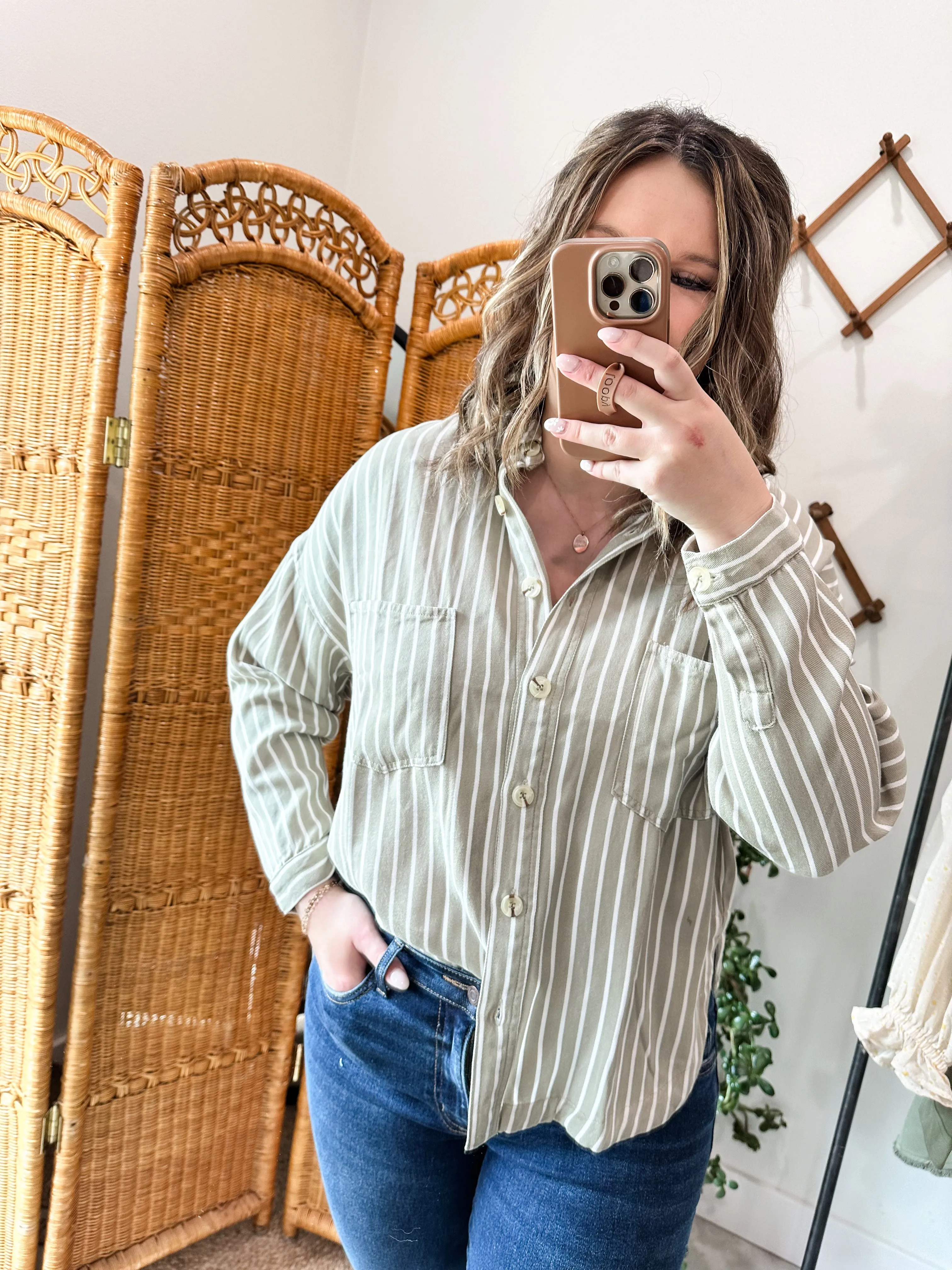 Olive Stripe Button Down