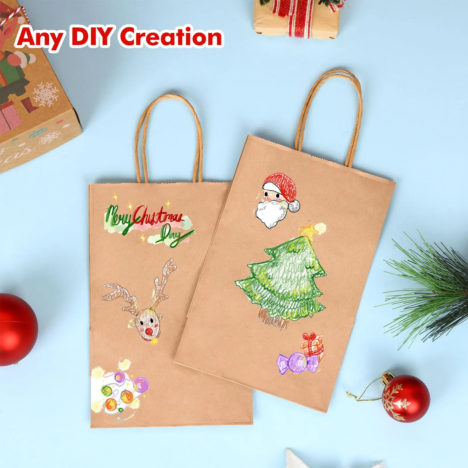 OUTUXED 150pcs Brown Paper Gift Bags, 5.25x3.2x8in Small Paper Bags with Handles Bulk for Shopping, Birthday, Wedding, Merchandise and Business Party (Kraft)