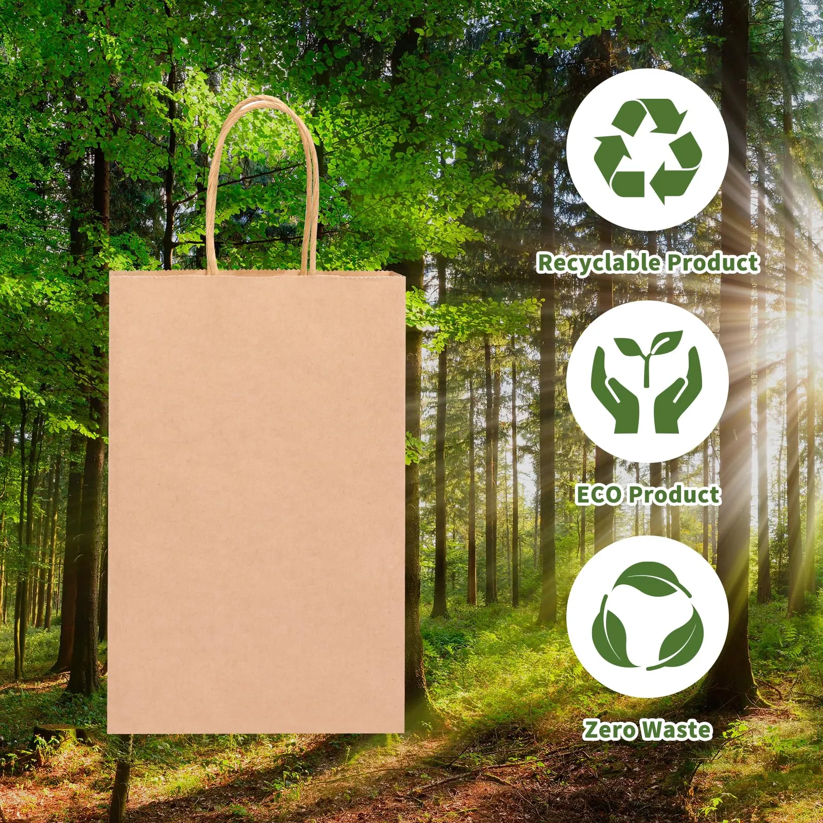 OUTUXED 150pcs Brown Paper Gift Bags, 5.25x3.2x8in Small Paper Bags with Handles Bulk for Shopping, Birthday, Wedding, Merchandise and Business Party (Kraft)