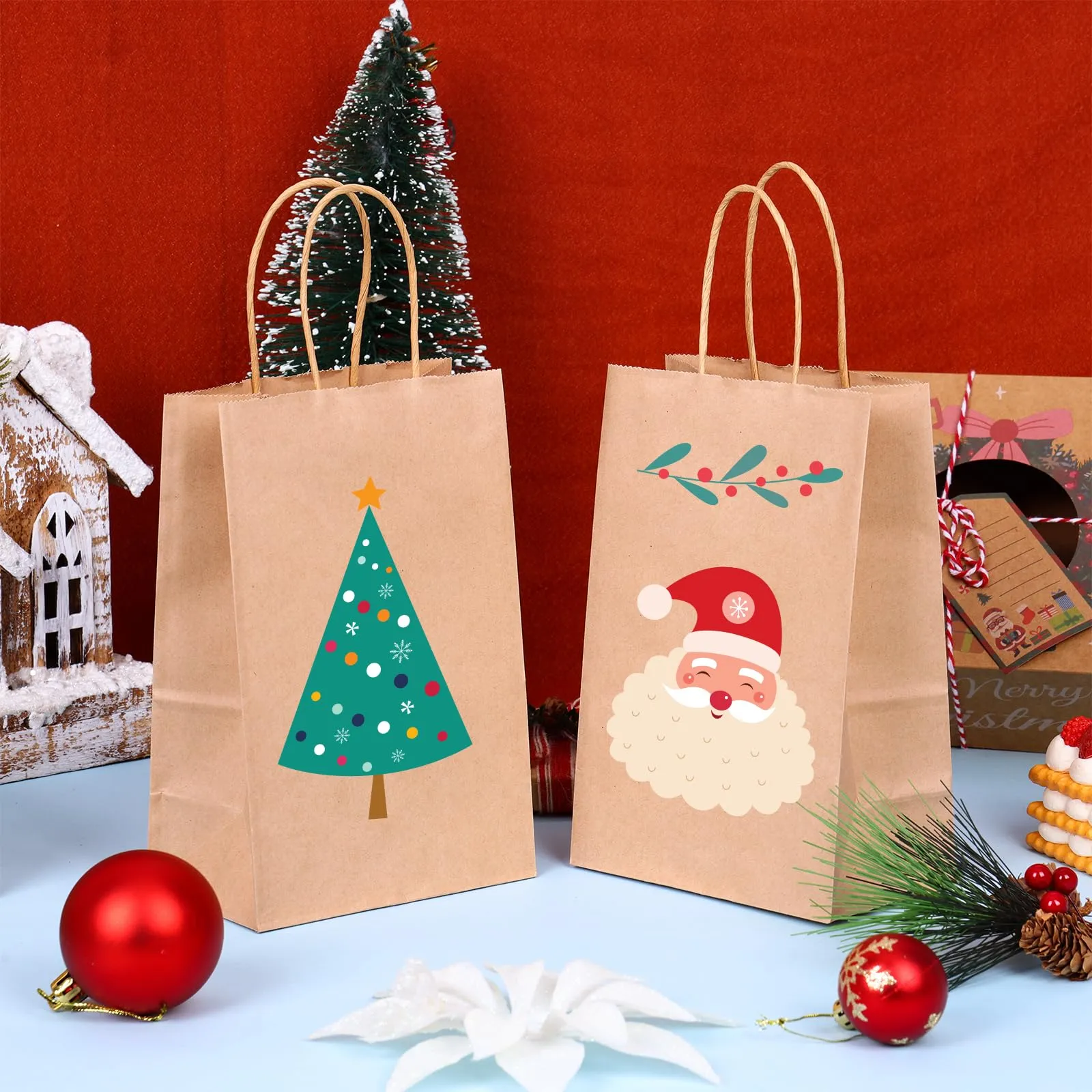 OUTUXED 150pcs Brown Paper Gift Bags, 5.25x3.2x8in Small Paper Bags with Handles Bulk for Shopping, Birthday, Wedding, Merchandise and Business Party (Kraft)