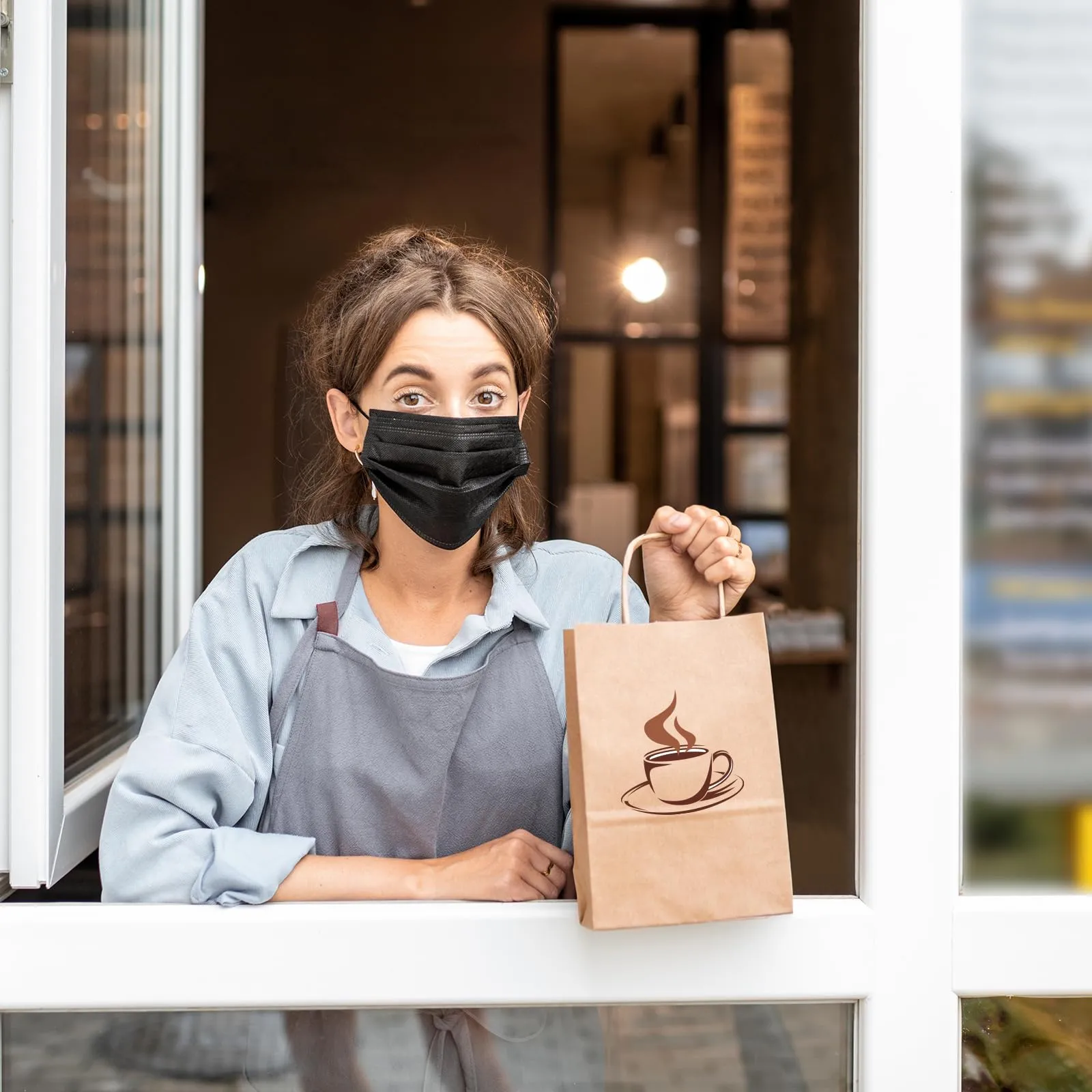 OUTUXED 150pcs Brown Paper Gift Bags, 5.25x3.2x8in Small Paper Bags with Handles Bulk for Shopping, Birthday, Wedding, Merchandise and Business Party (Kraft)