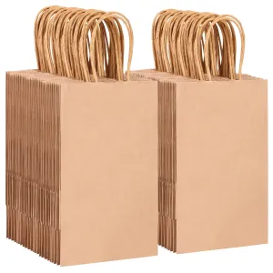 OUTUXED 150pcs Brown Paper Gift Bags, 5.25x3.2x8in Small Paper Bags with Handles Bulk for Shopping, Birthday, Wedding, Merchandise and Business Party (Kraft)