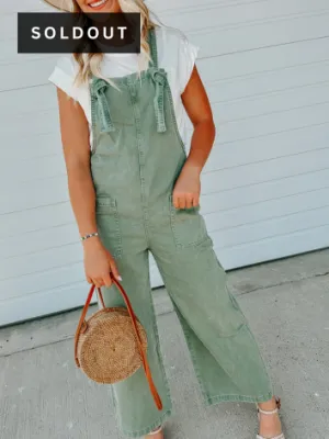 Overall Olive Wide Leg-stretch denim