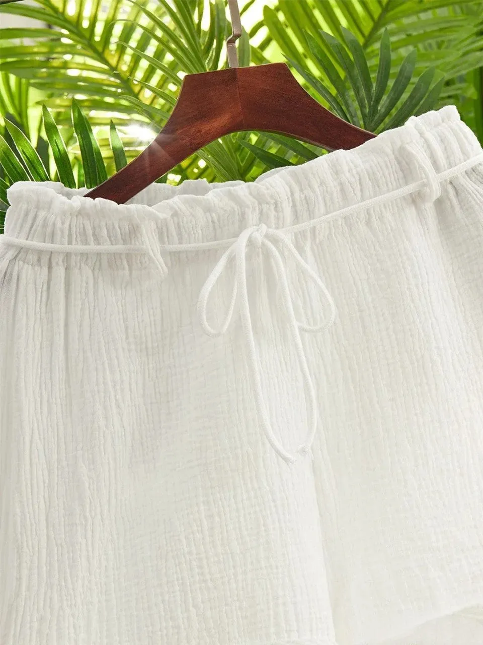 Pamela - Short boho blanc en coton mélangé
