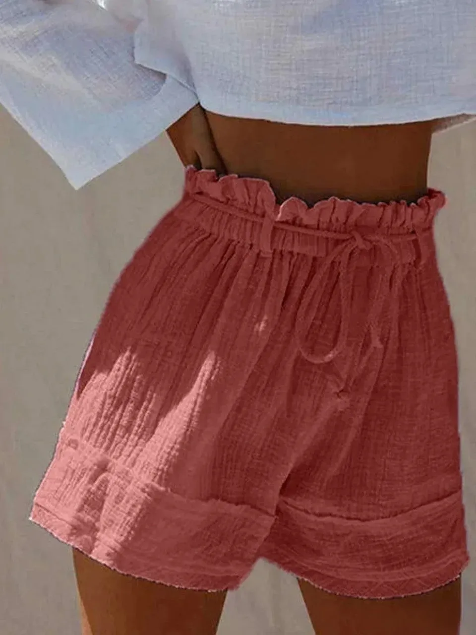 Pamela - Short boho blanc en coton mélangé