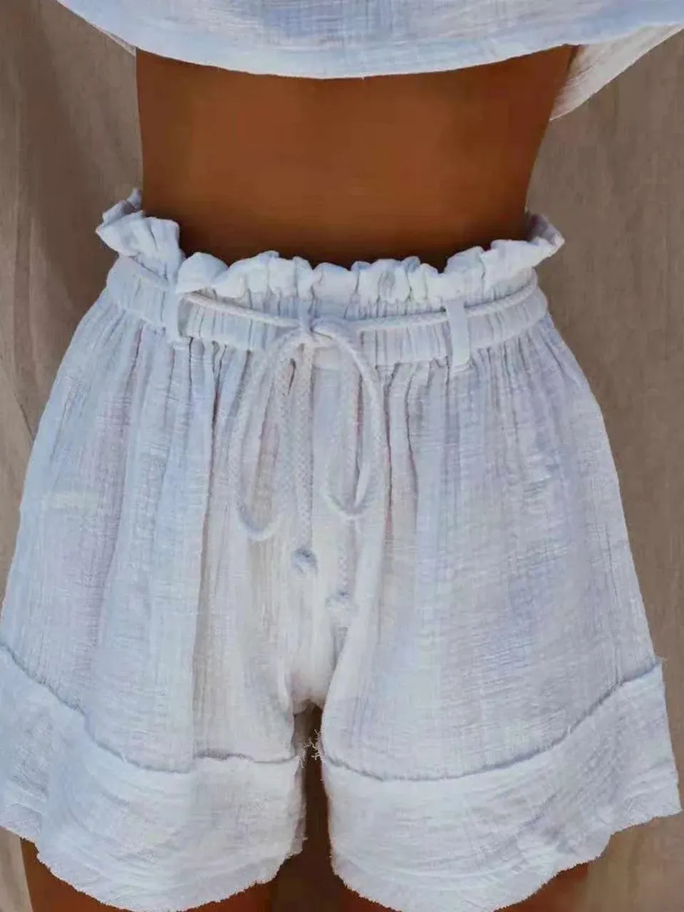 Pamela - Short boho blanc en coton mélangé