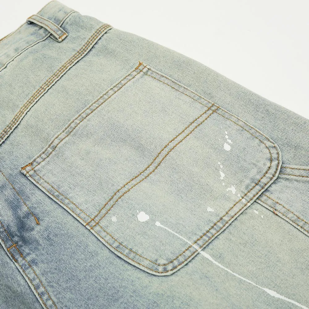 Personalized Reverse Wear Jeans Men's Trendy Design Sense Niche Distressed Wash Water Paint Splash Tooling Long Pants