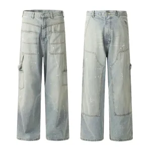 Personalized Reverse Wear Jeans Men's Trendy Design Sense Niche Distressed Wash Water Paint Splash Tooling Long Pants