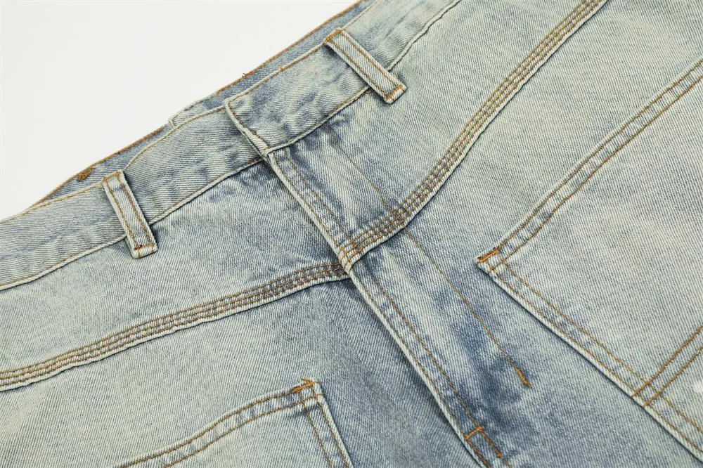 Personalized Reverse Wear Jeans Men's Trendy Design Sense Niche Distressed Wash Water Paint Splash Tooling Long Pants